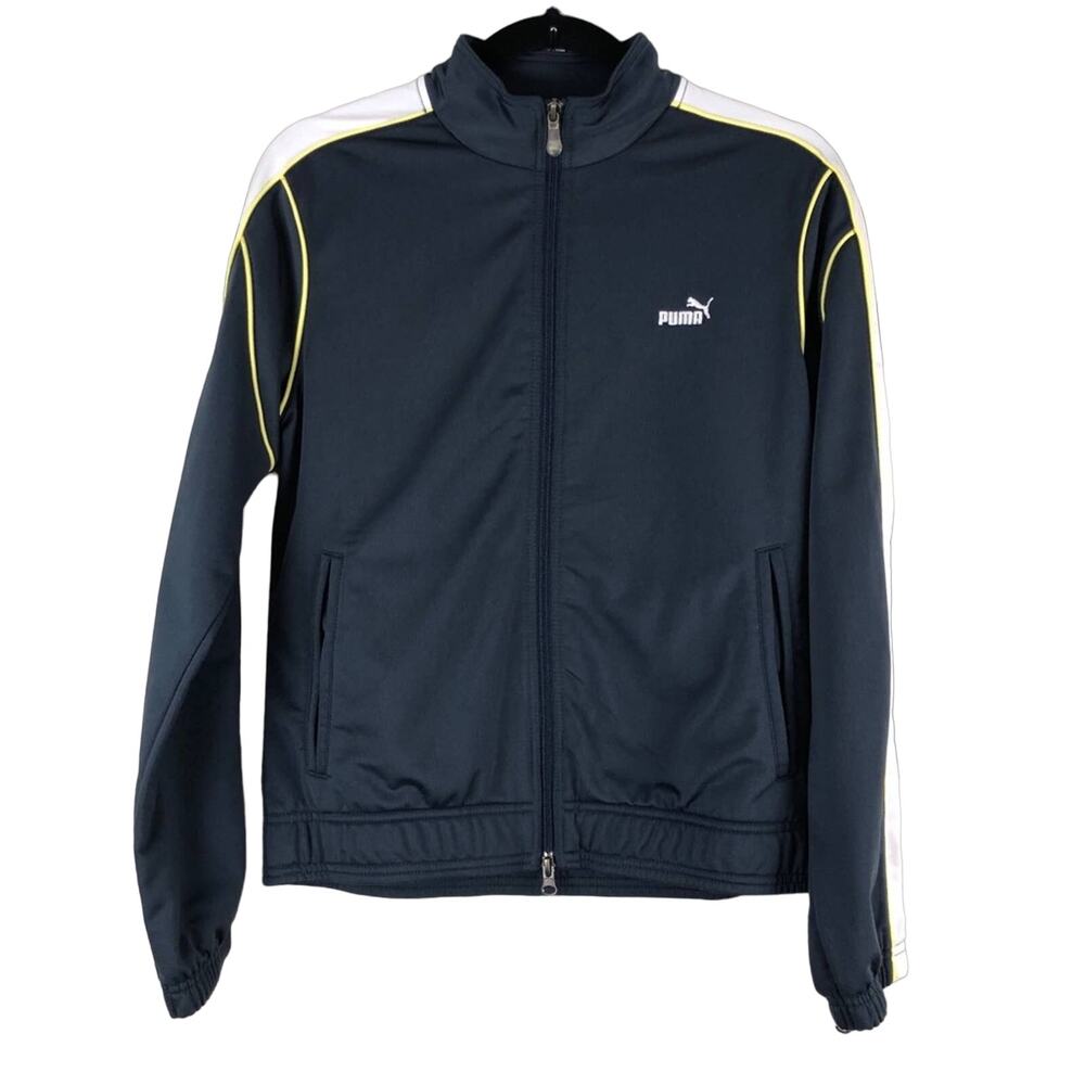 Puma Blue Yellow White Strip Full Zip Pocket Lightweight Athletic Track Jacket